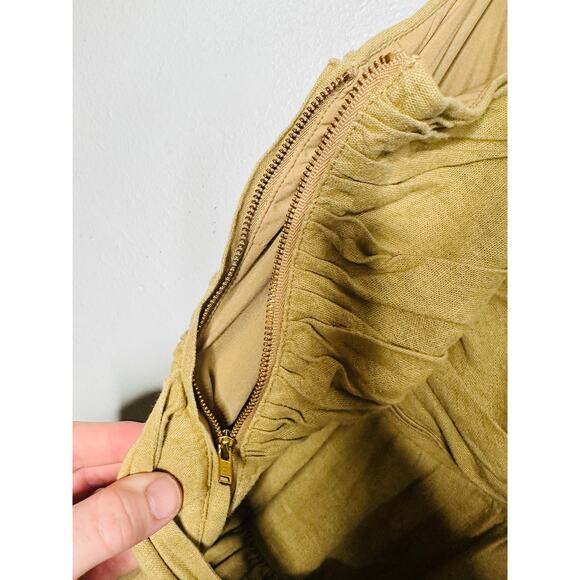 TOCCIN x RTR Brown Khaki Square Neck Ruched Bodice Tie Waist Midi Dress Size 8 - Picture 5 of 11